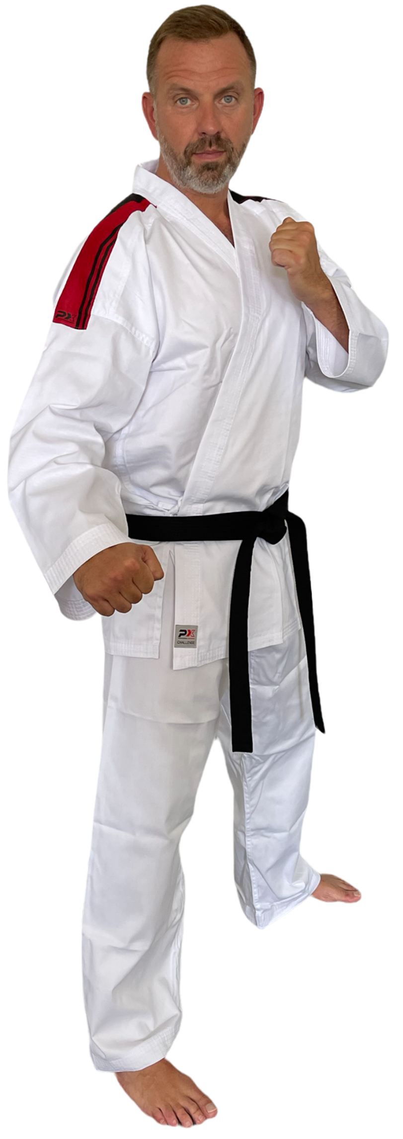 Karateanzug weiß mit roten Schulterstreifen 200
