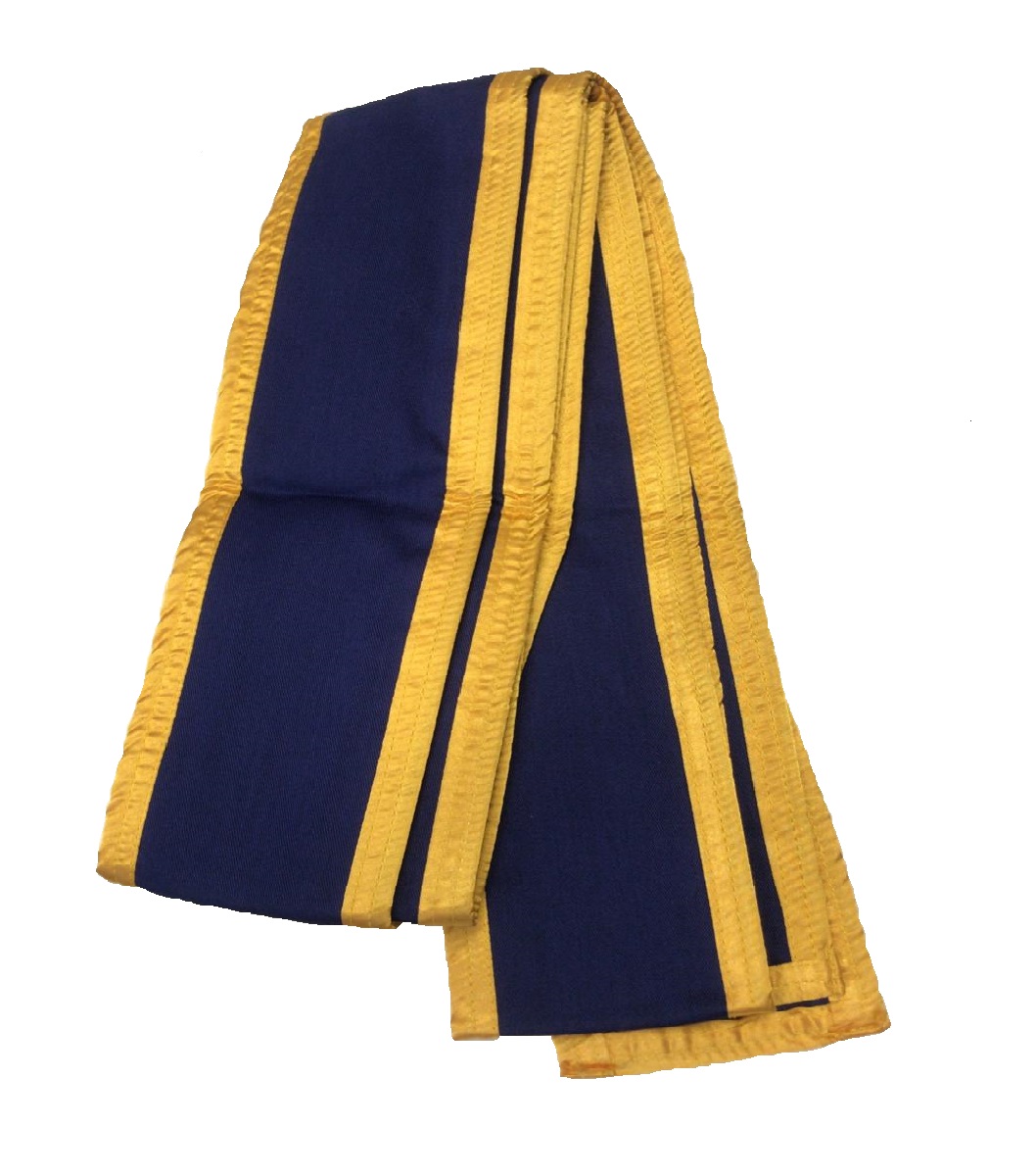 Großmeister Kung-Fu Schärpe Baumwolle blau mit goldenem Rand 300 x 10 cm