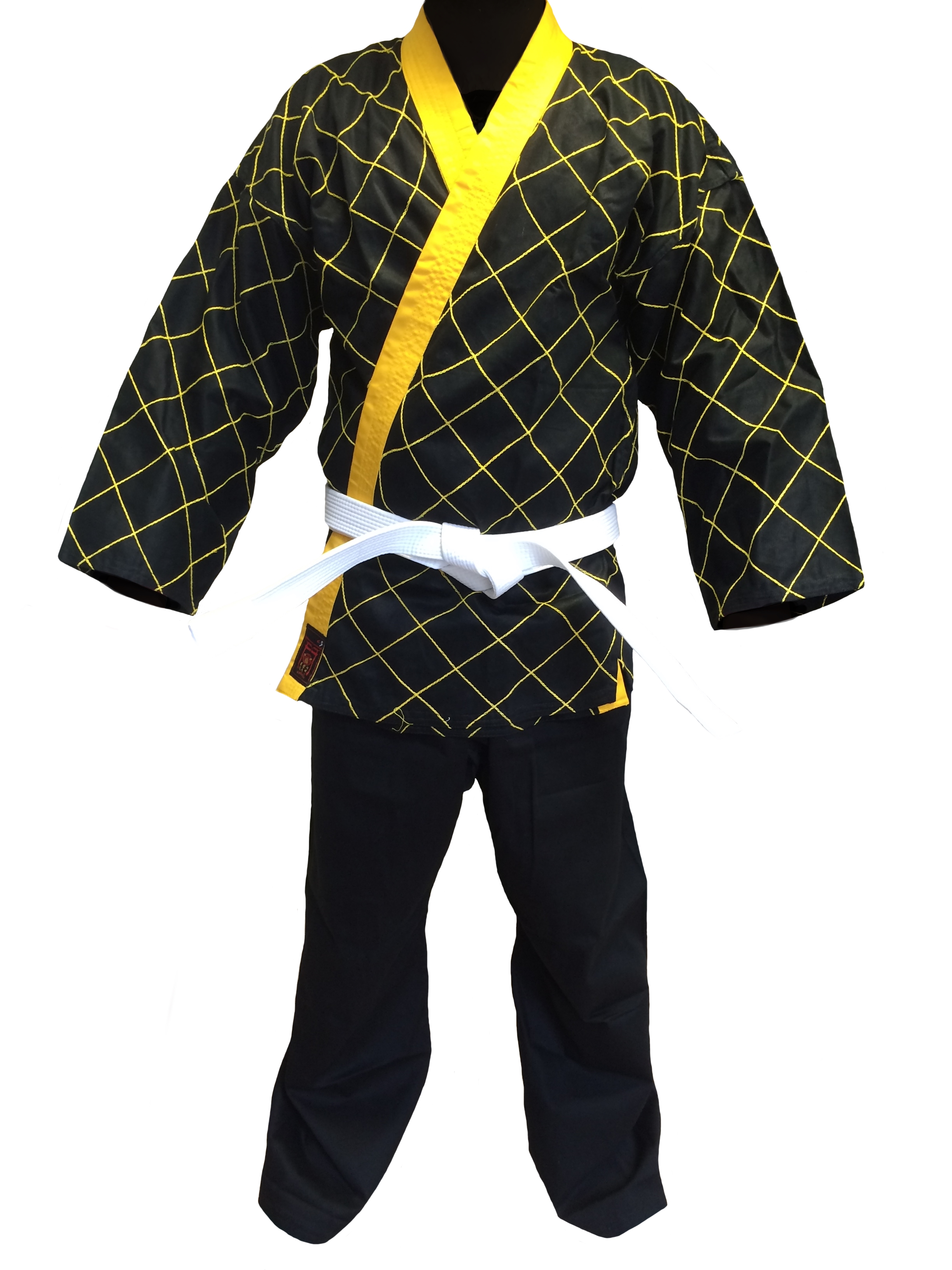 Hapkido-Anzug Jacke schwarz-gelb mit Rückenbestickung "Hapkido" , Hose schwarz 200