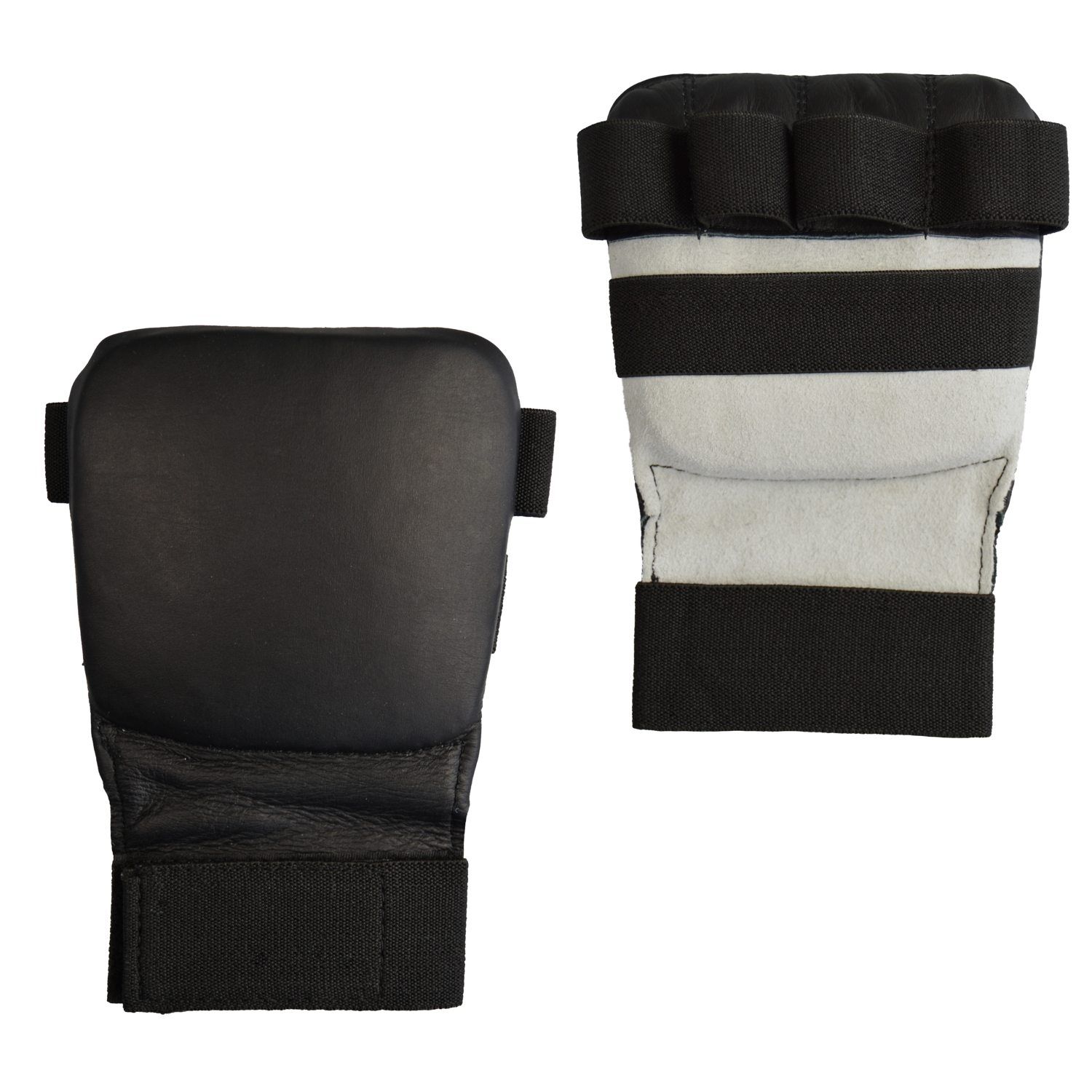 Karate Faustschützer Echtleder flach schwarz mit Klett