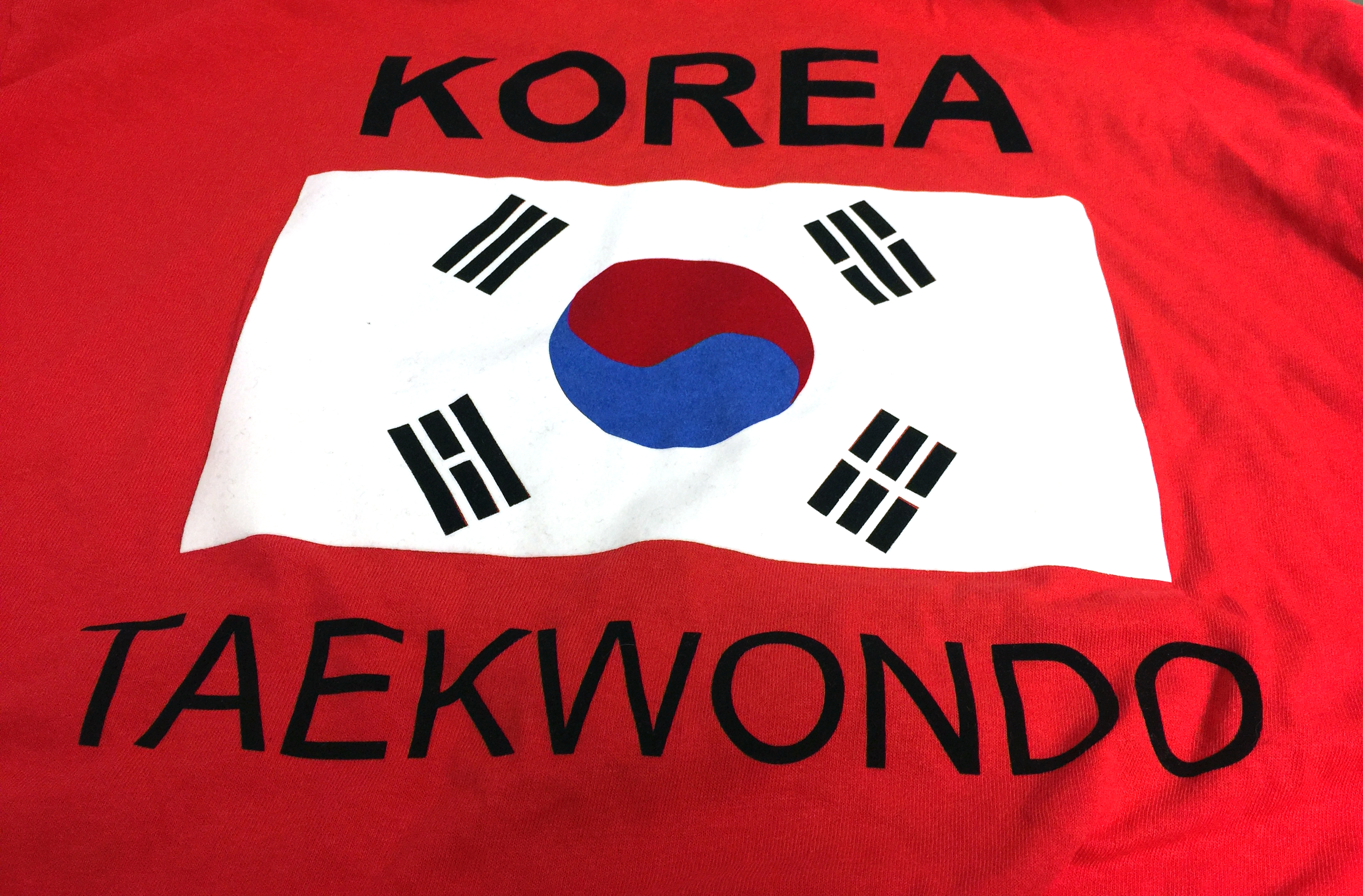 Taekwondo T-Shirt KOREA + Flagge rot mit Rücken-Flockdruck