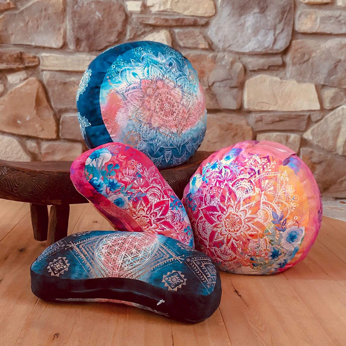 Meditationskissen Halbmond indigo/peach