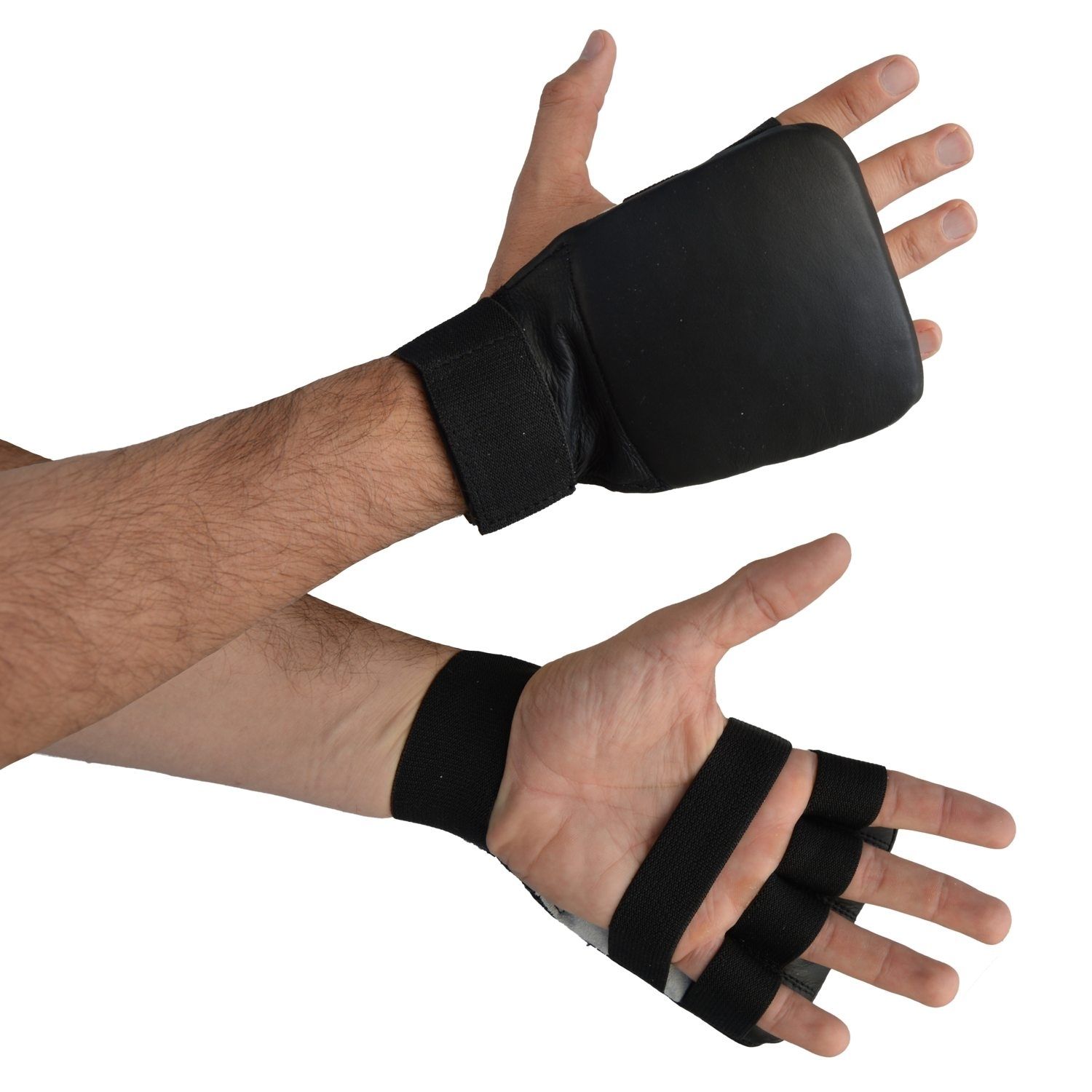 Karate Faustschützer Echtleder flach schwarz mit Klett