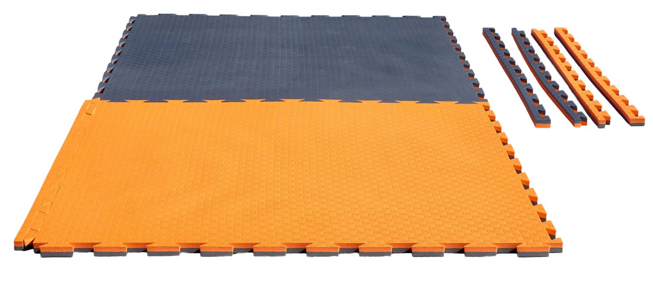 Kampfsportmatten Wendematte VERZAHNT Checker / 100 x 100 x 2cm / orange-grau