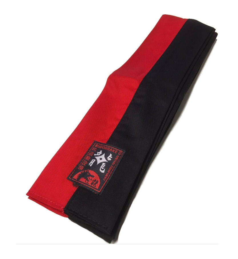 Großmeister Kung Fu Schärpe SCHWARZ-ROT halb-halb 300 x 10 cm