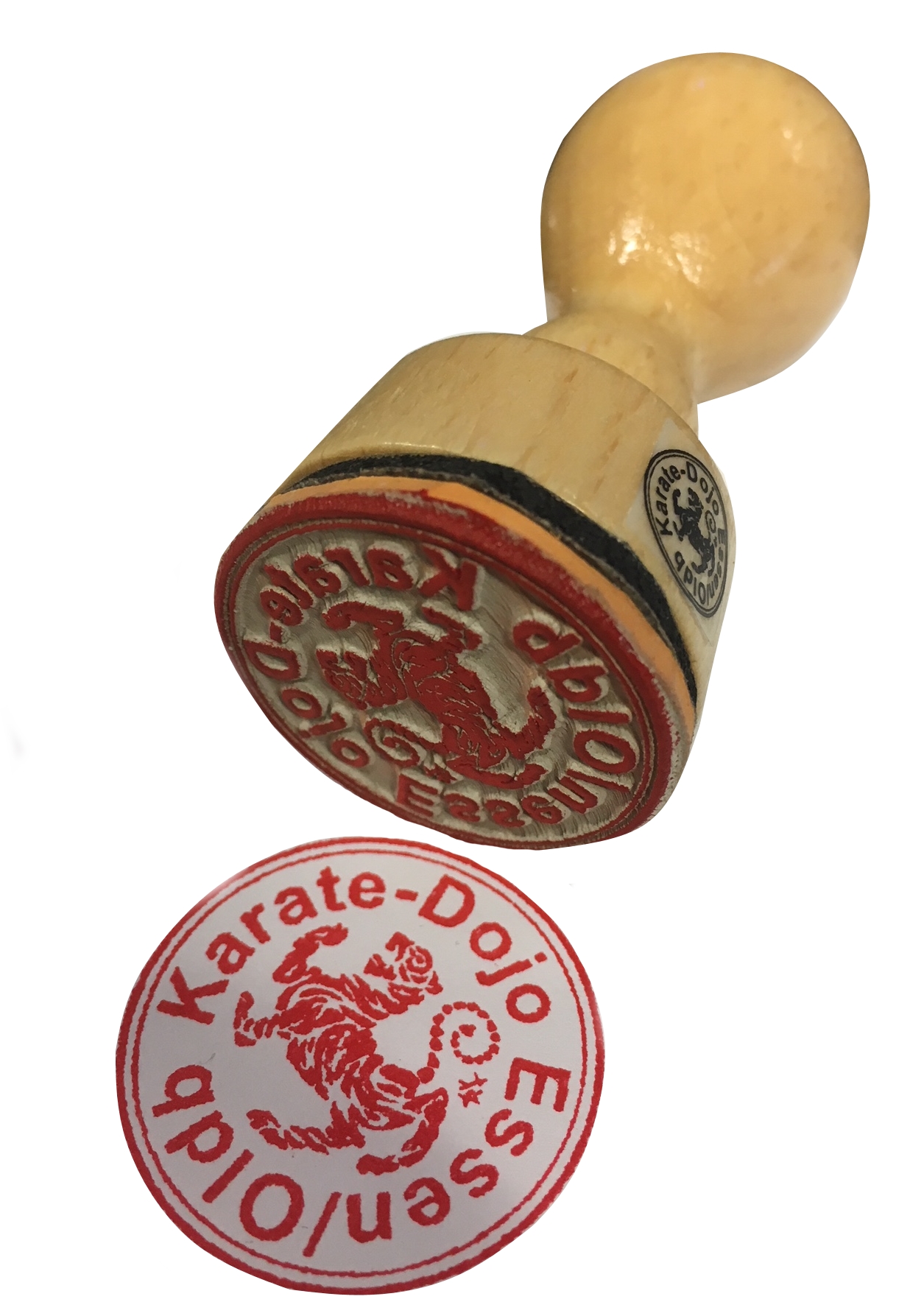 Individueller Stempel mit Logo und Text im Kreis angeordnet, rund 3 cm