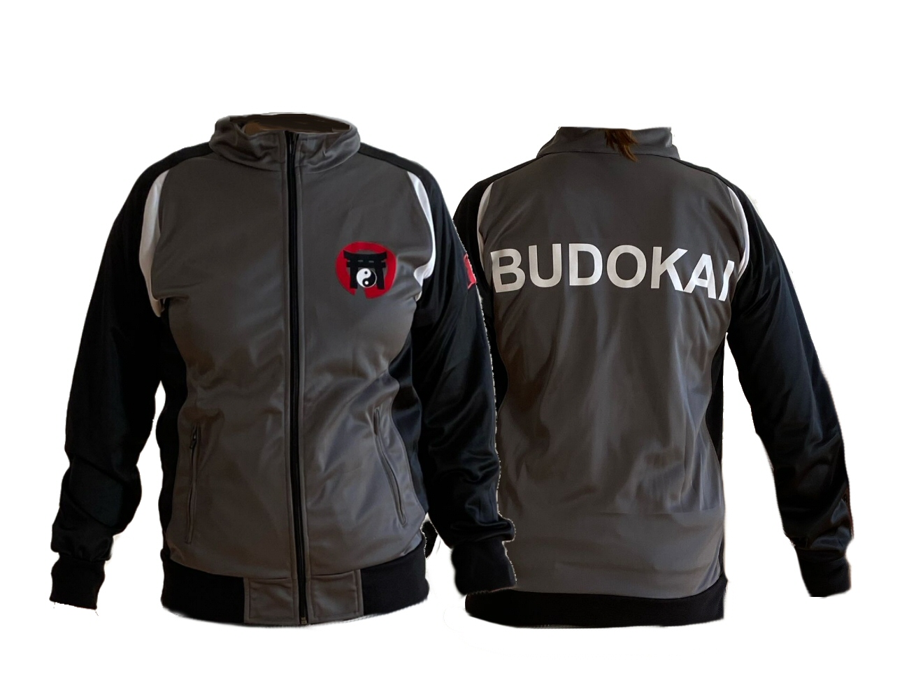 Budodrake Trainingsjacke grau-schwarz-weiß mit Bestickung auf dem Oberarm XXL/ohne Namen