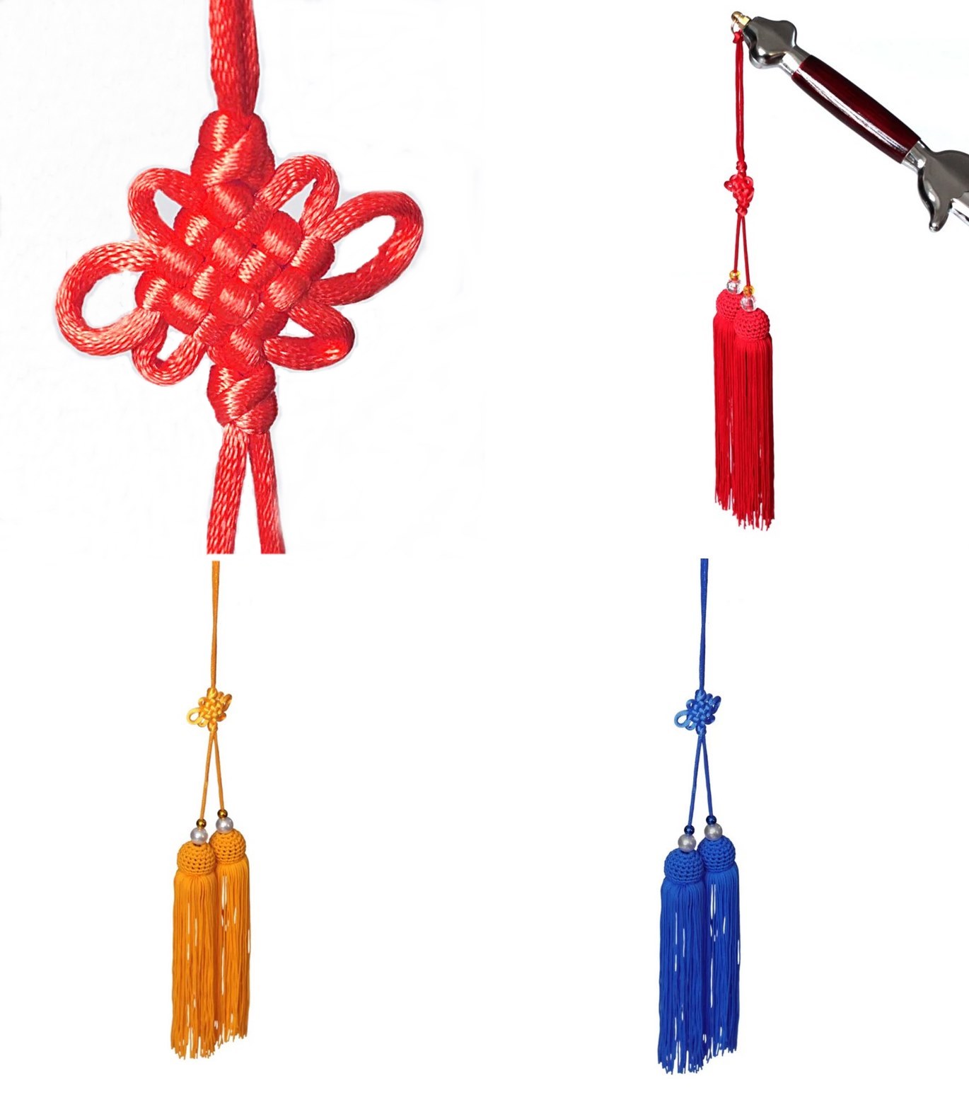 Schwert-Quaste 17 cm Set (rot, blau, gelb)