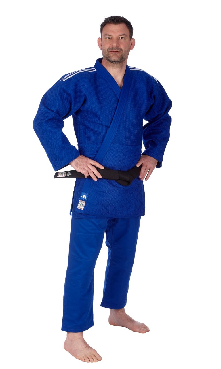 adidas Judoanzug "CHAMPION III" IJF Schulterstreifen SLIM FIT blau 160
