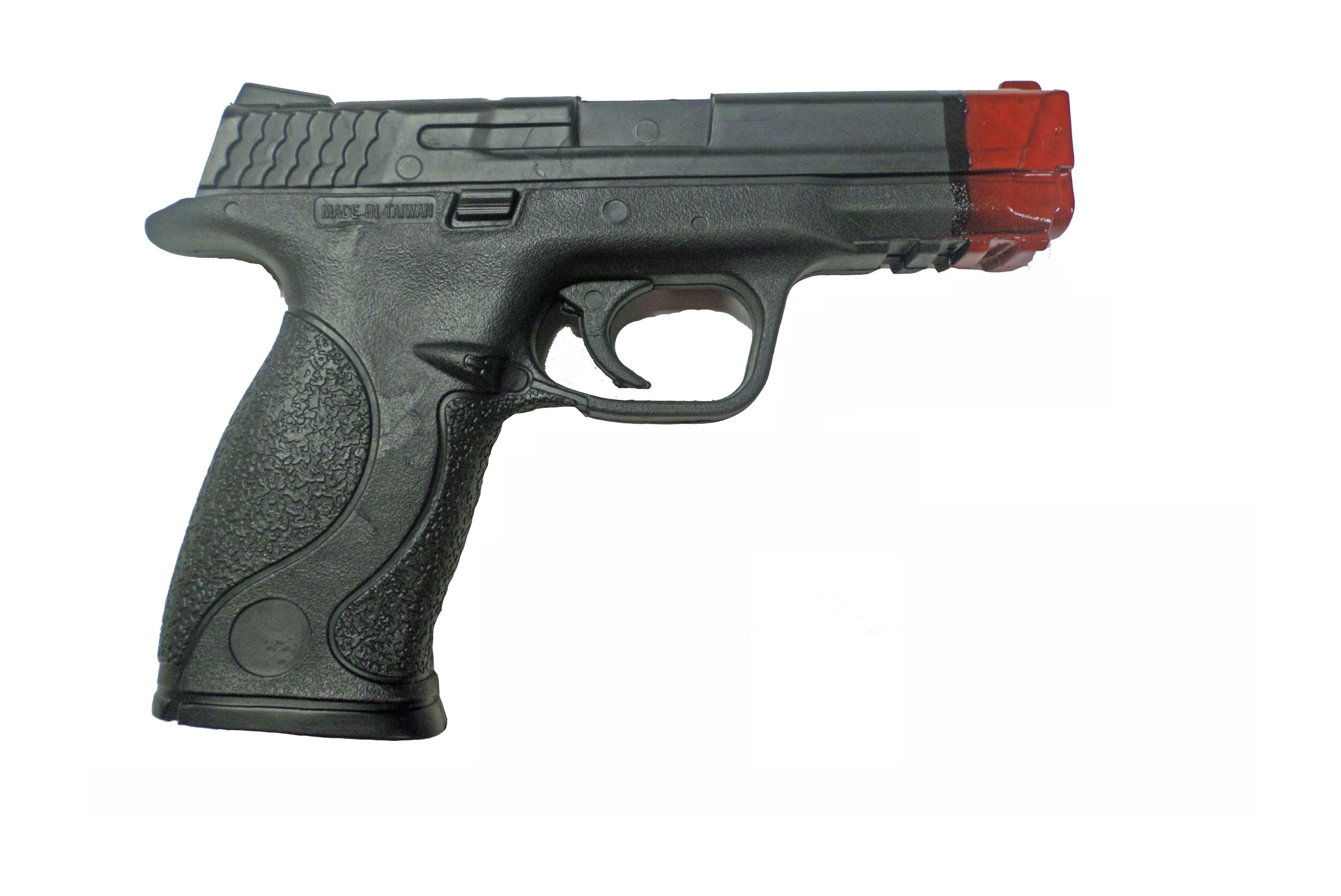 Kunststoff-Pistole schwarz, Mündung rot