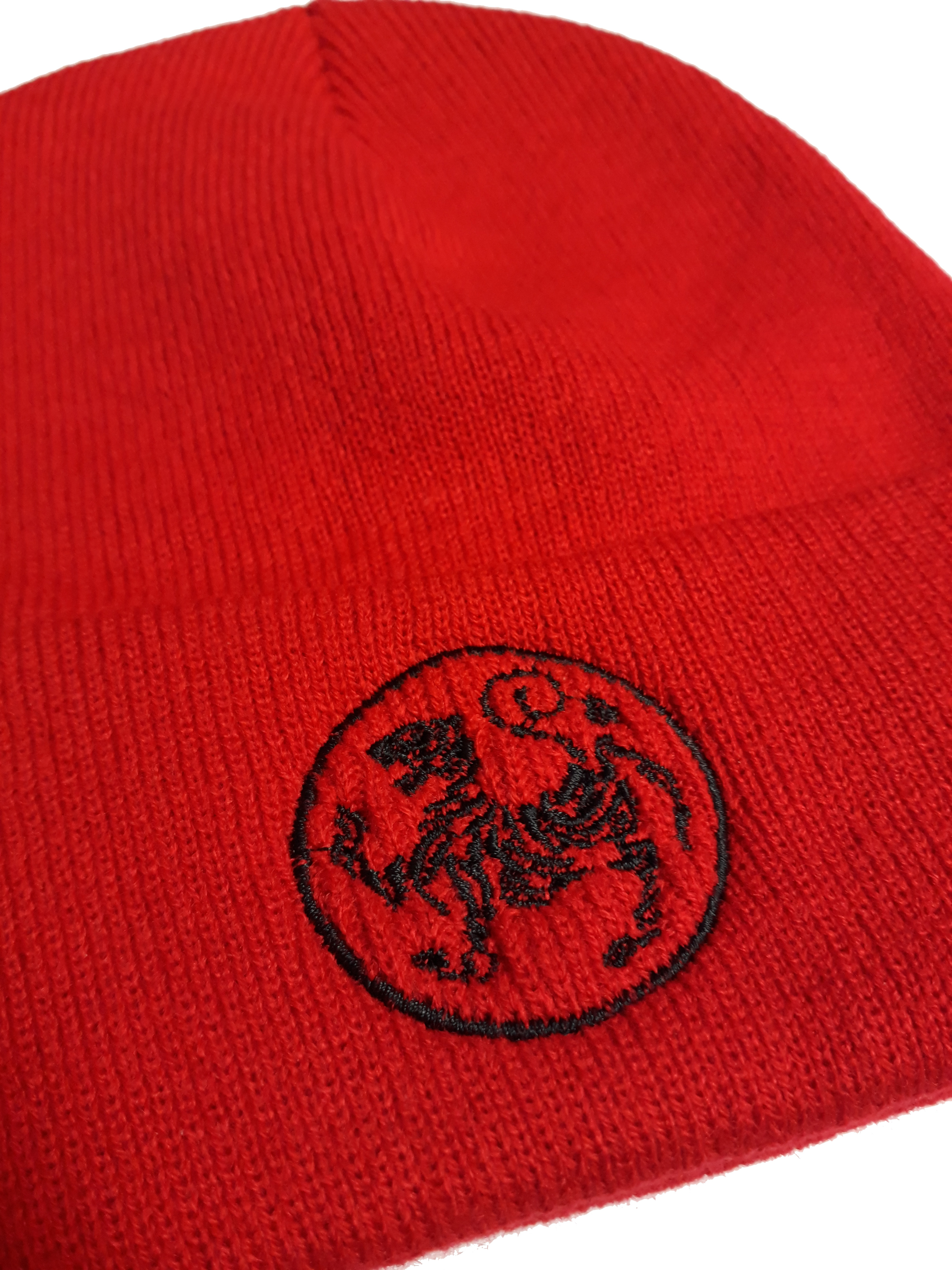 Winter Wollmütze rot bestickt Shotokan Karate Tiger schwarz
