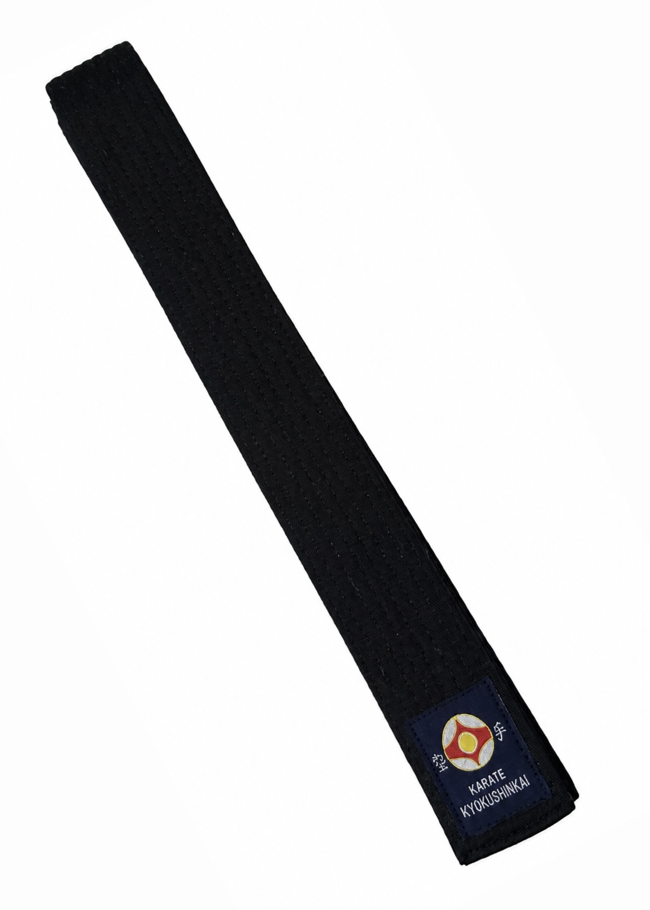 Schwarzer Karategürtel, orange-gold bestickt, „Kyokushinkai Karate-Do Renmei“ 290 cm (%SALE)