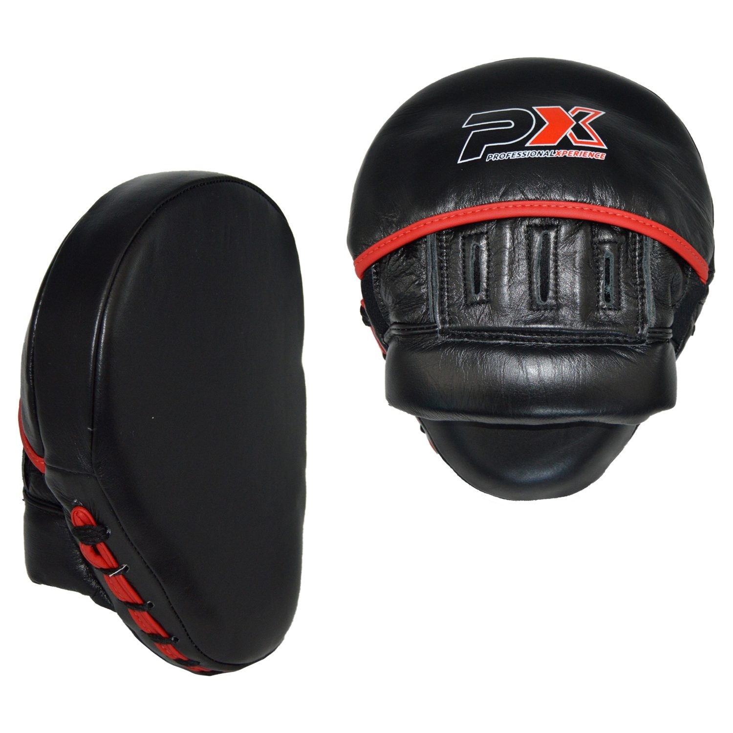 Profi Handpratze gekrümmt Leder schwarz-rot/rot-schwarz mit Handschuh (Paar)