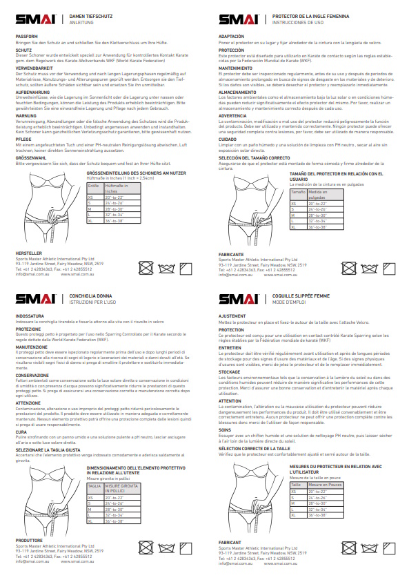 SMAI WKF Damen Tiefschutz PU XL