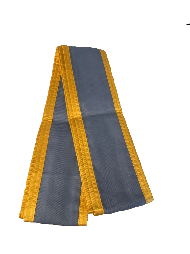 Großmeister Kung-Fu Schärpe Baumwolle grau mit goldenem Rand 300 x 10 cm