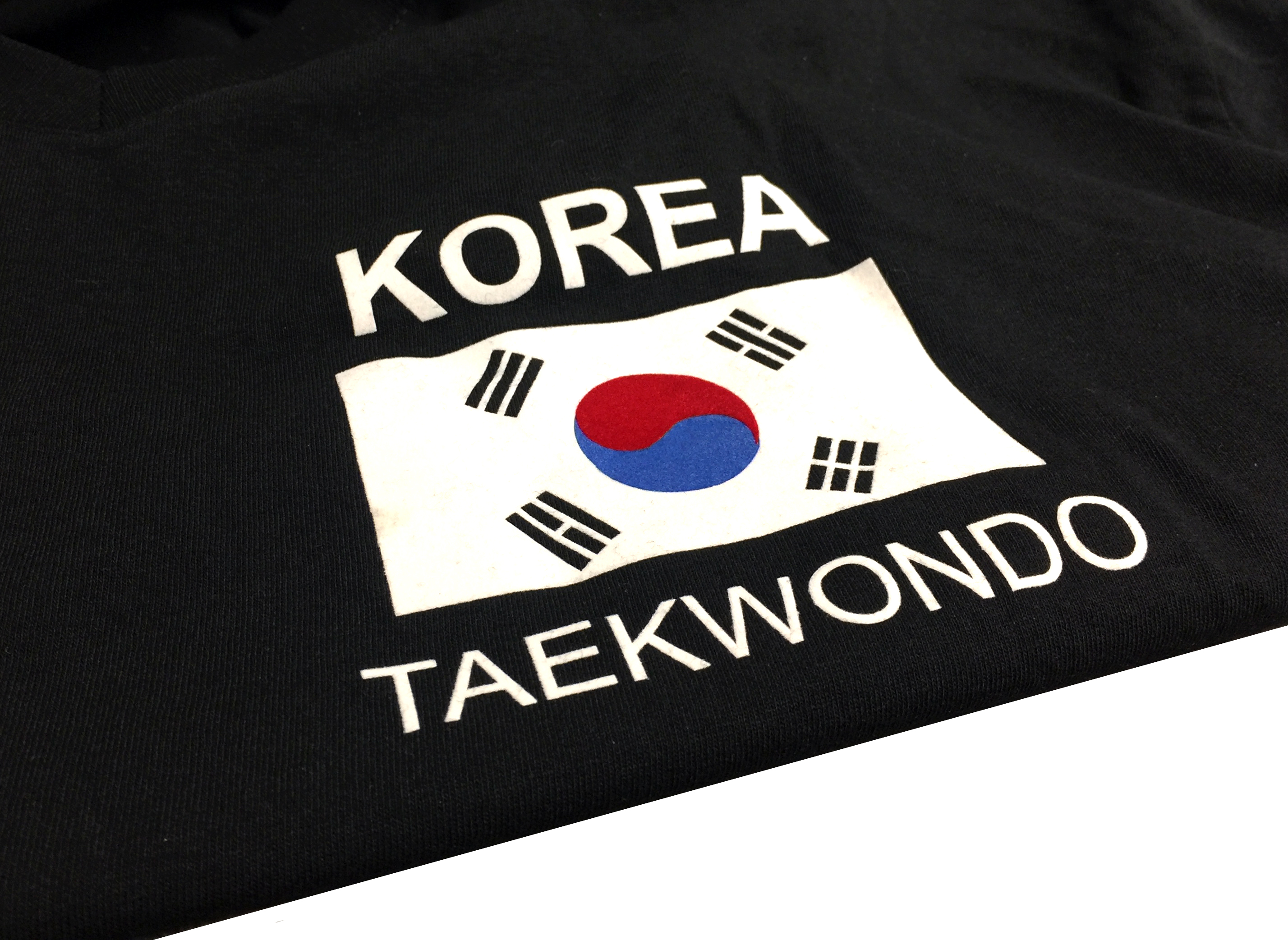 Taekwondo T-Shirt KOREA + Flagge schwarz mit Brust-Flockdruck
