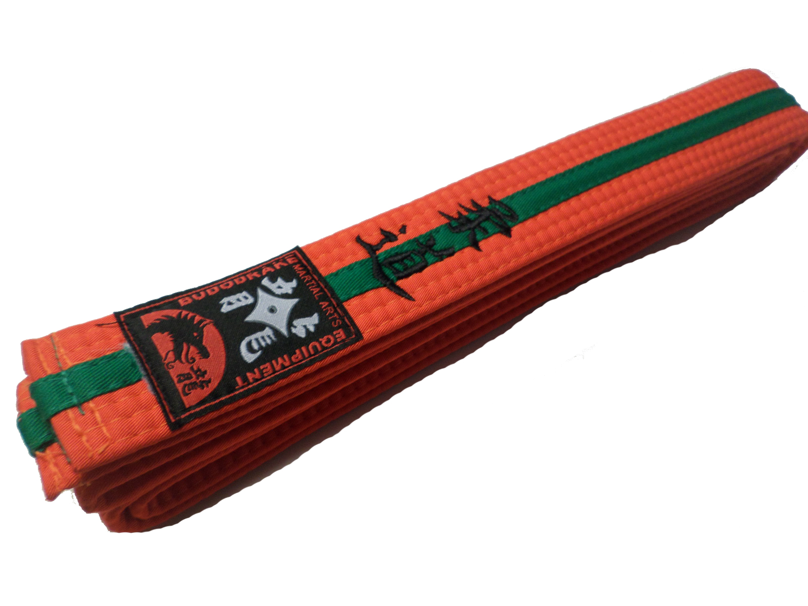 Orange-Grüngurt bestickt mit Judo in schwarz 350