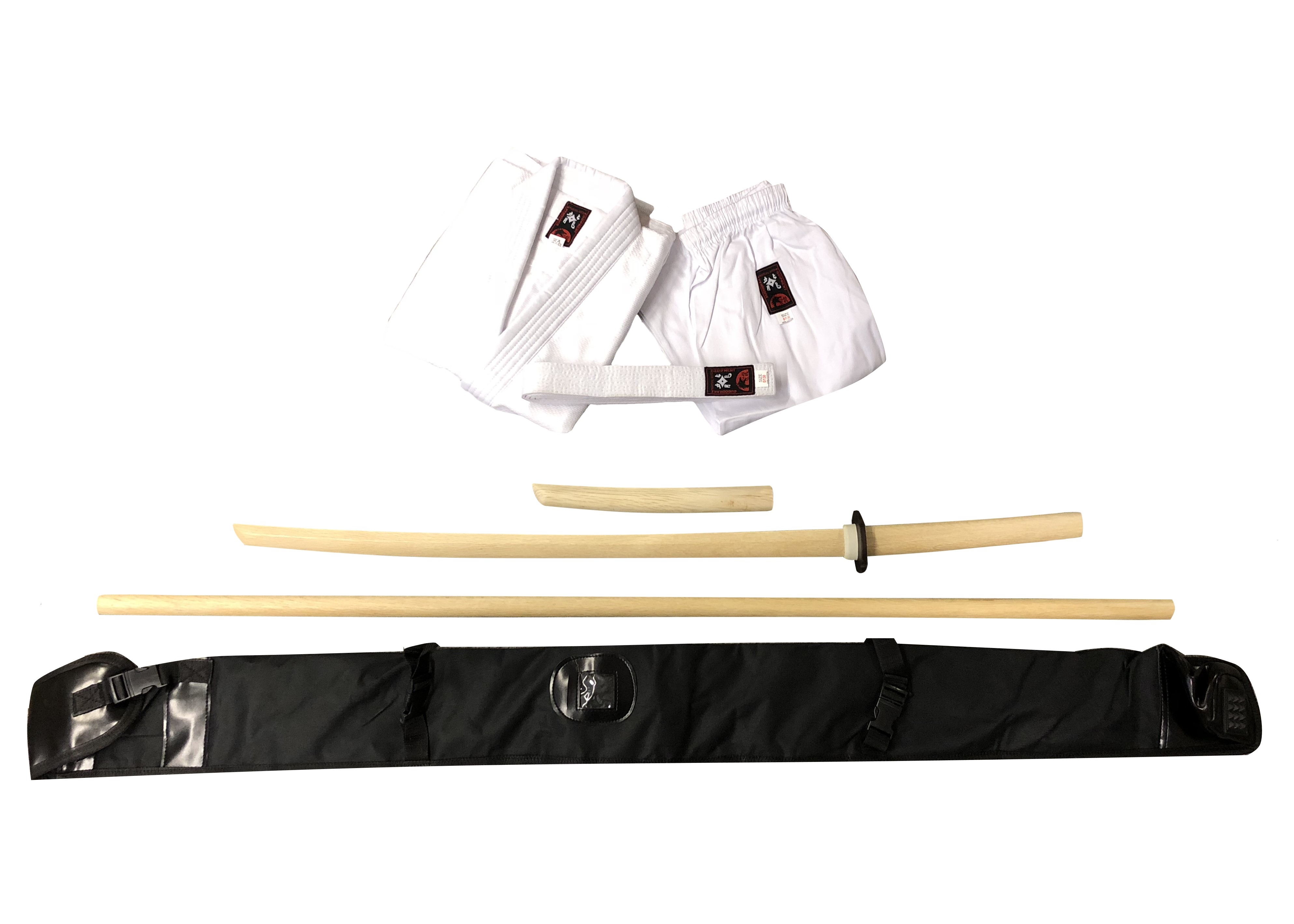 Aikido Set 7-teilig WEISSEICHE (Aikidoanzug + Trainingswaffen + Tasche)