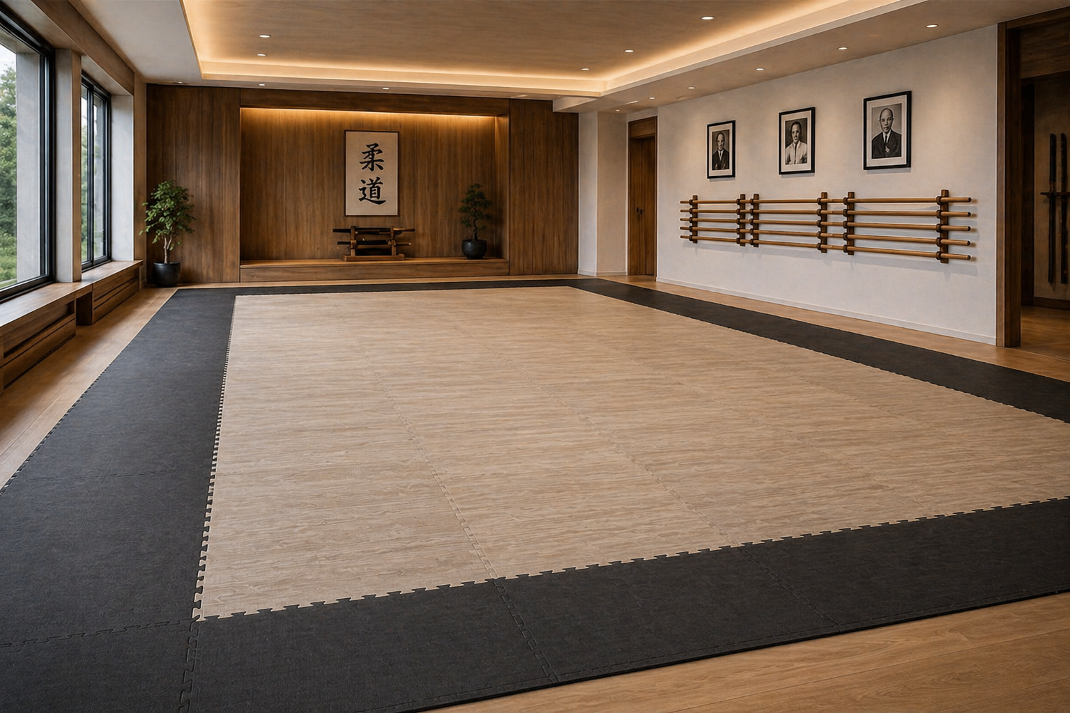 Kampfsport- / Fitnessmatten Holzoptik / Schwarz, 2,5cm