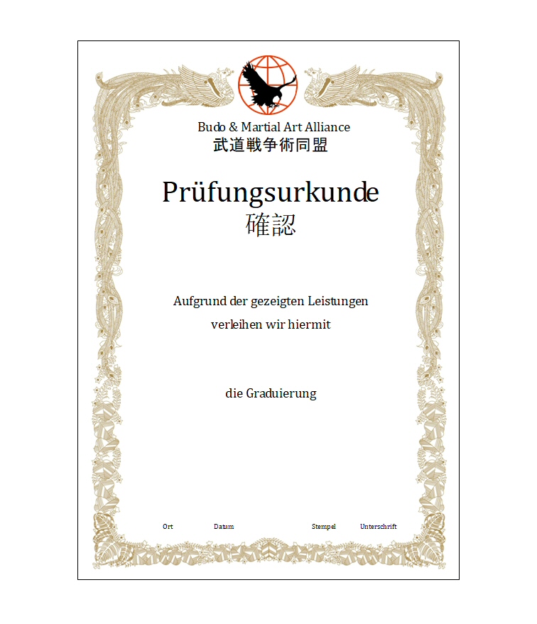 Schüler Prüfungsurkunde Budo & Martial Arts Alliance Individuell 25-er Pack