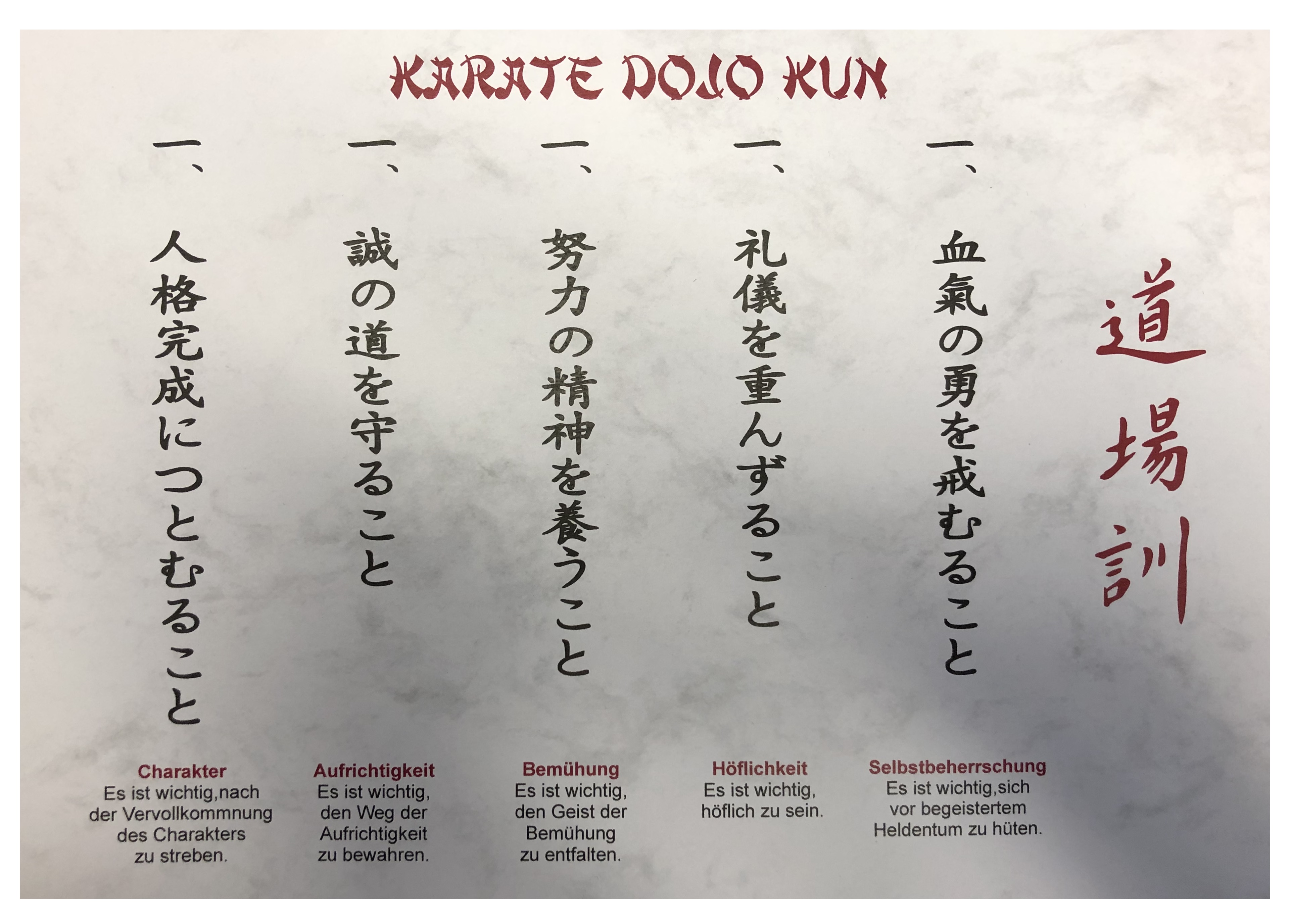 POSTER Karate Dojo Etikette DOJOKUN / DIN A4