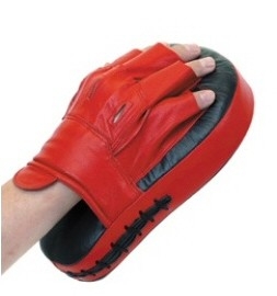 Handpratze gekrümmt Echtleder rot-schwarz / EINZELN