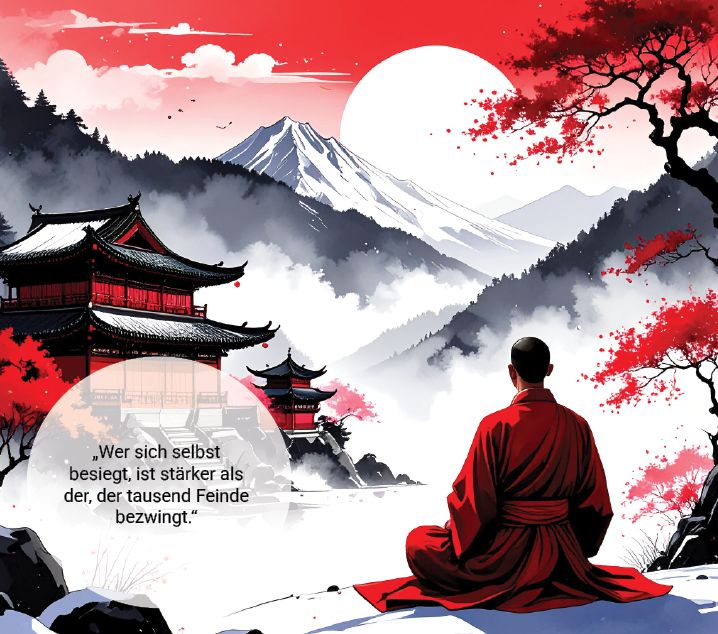 Poster auf Keilrahmen - Japanische Motive - 50 x 50 cm\"Wer sich selbst besiegt, ..."