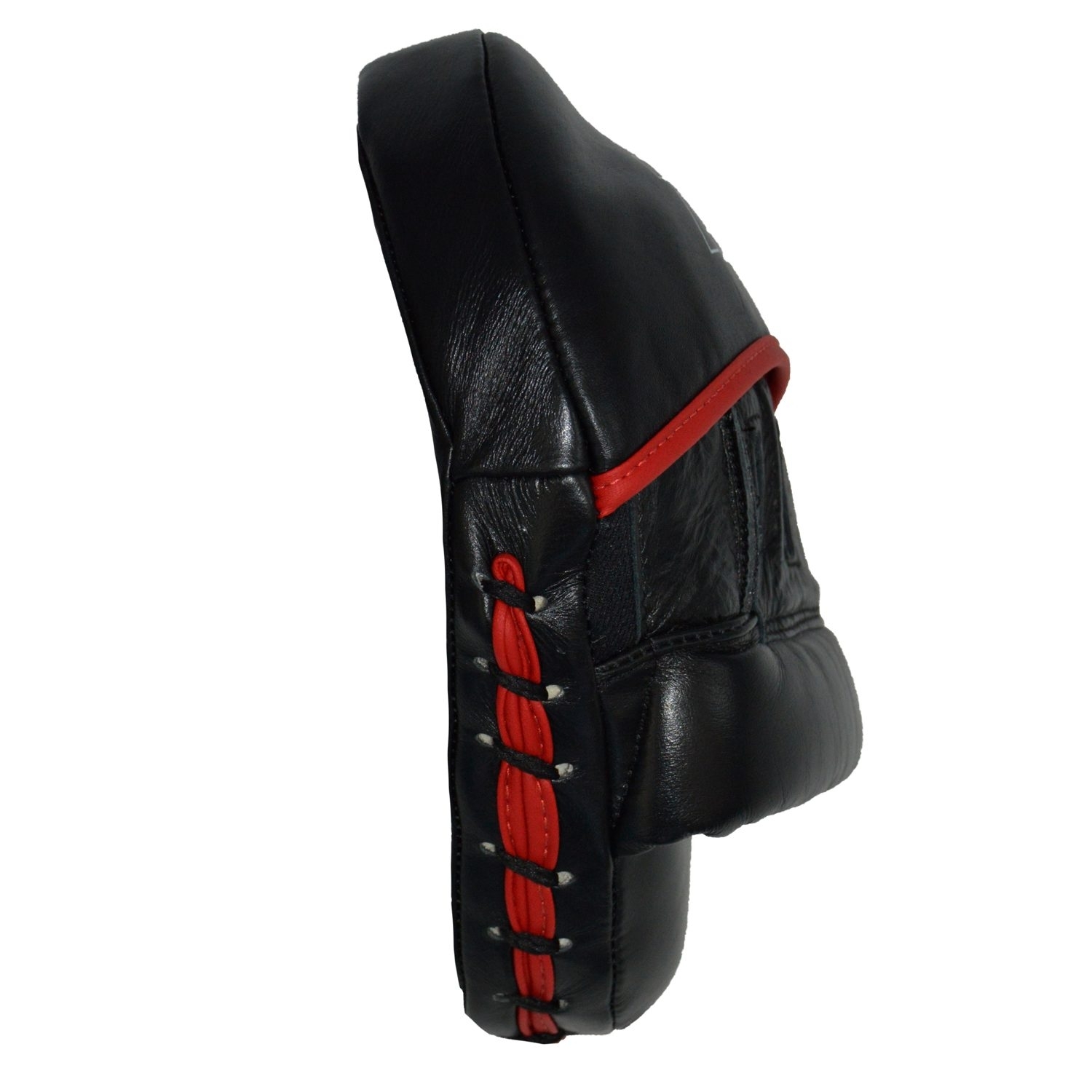 Profi Handpratze gekrümmt Leder schwarz-rot/rot-schwarz mit Handschuh (Paar)