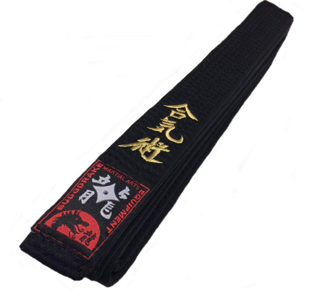 Schwarzgurt bestickt Aiki Jitsu in gold / Kanji 300