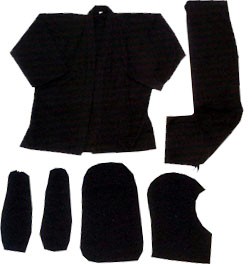 Ninjutsu / Ninja Anzug Standard mit Kopfmaske, schwarz