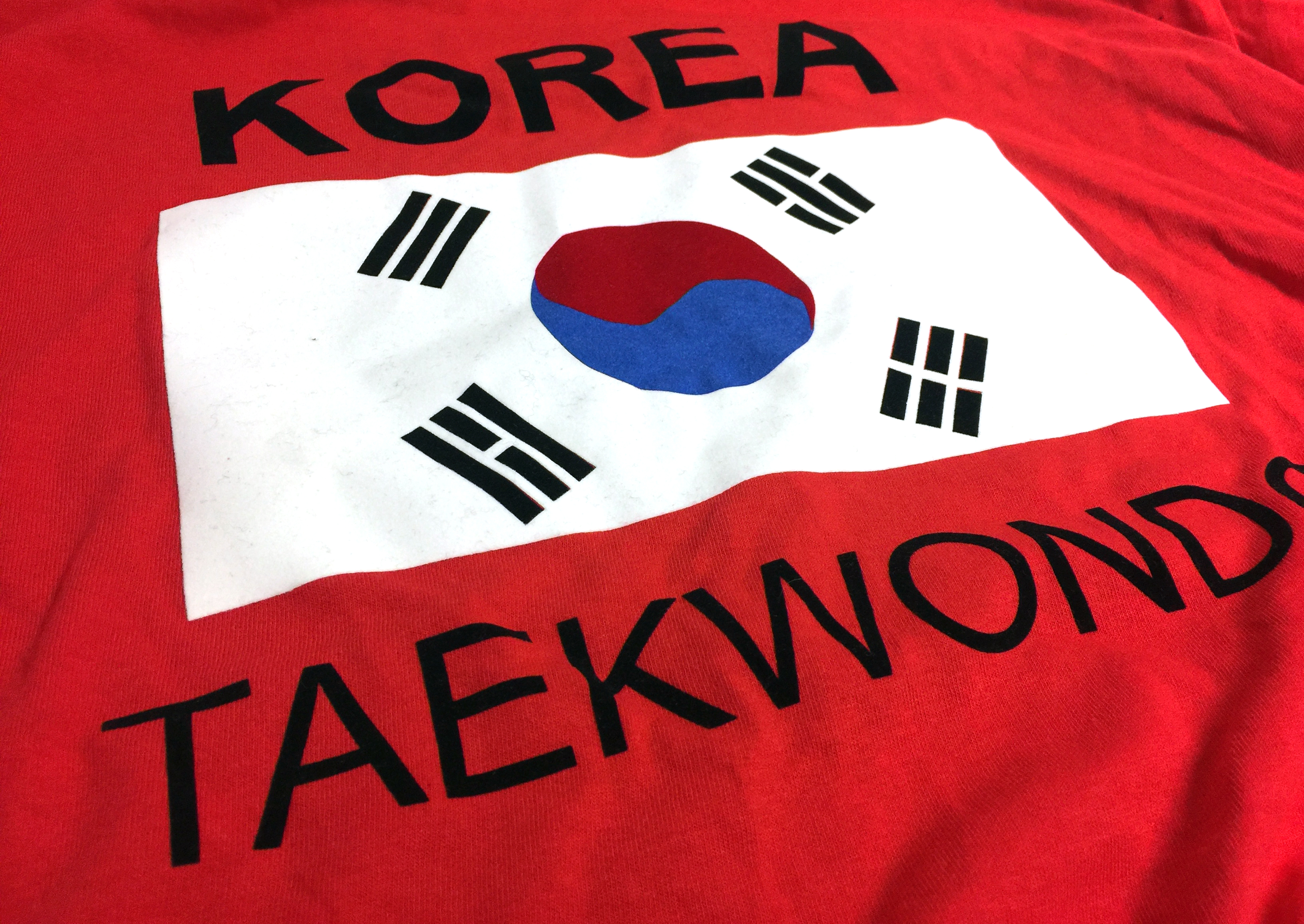 Taekwondo T-Shirt KOREA + Flagge rot mit Rücken-Flockdruck