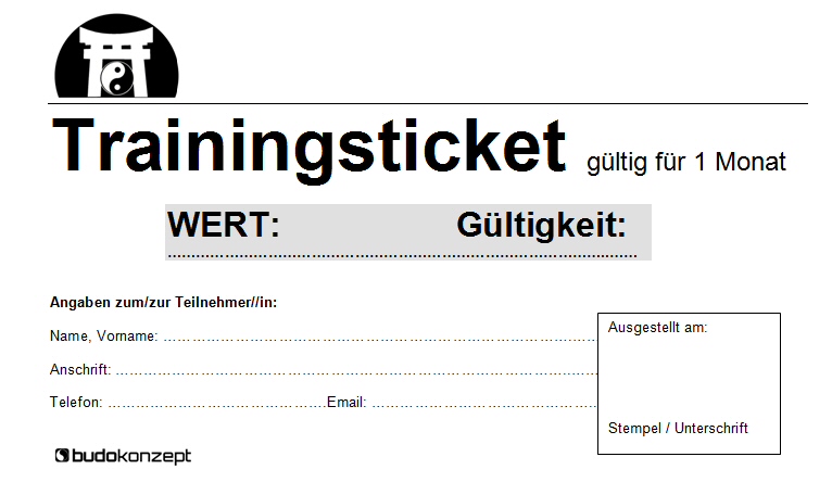 Trainingsticket für 1 Monat (100 Stk.)