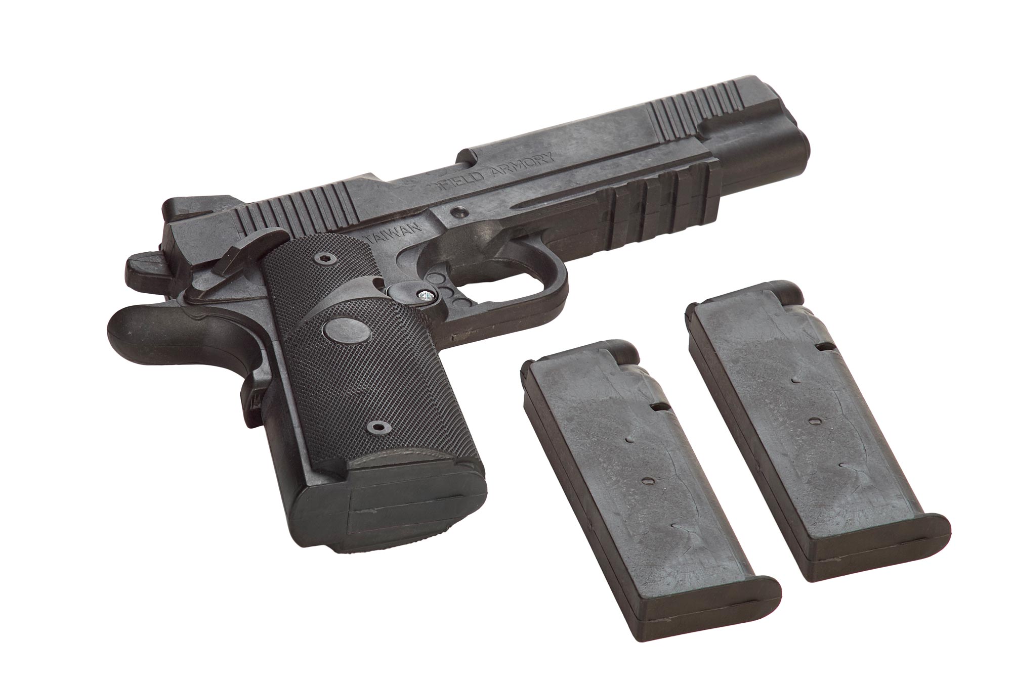 Kunststoff-Pistole mit Magazin und 2 Wechselmagazinen