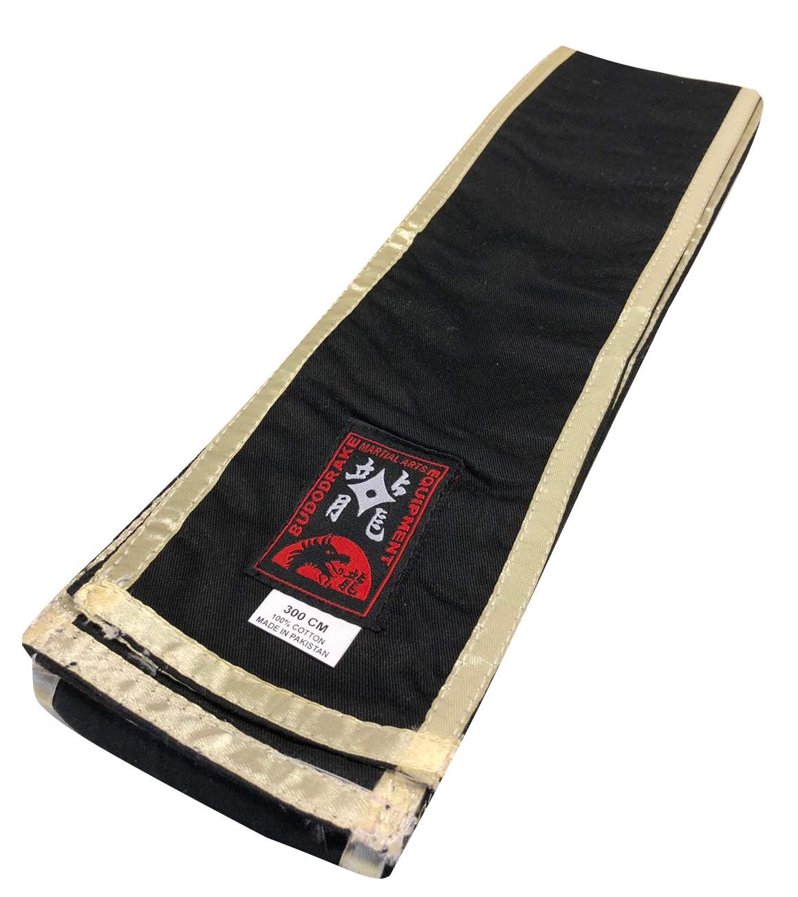 Großmeister Kung-Fu Schärpe Baumwolle schwarz mit goldenem Rand 300 x 10 cm