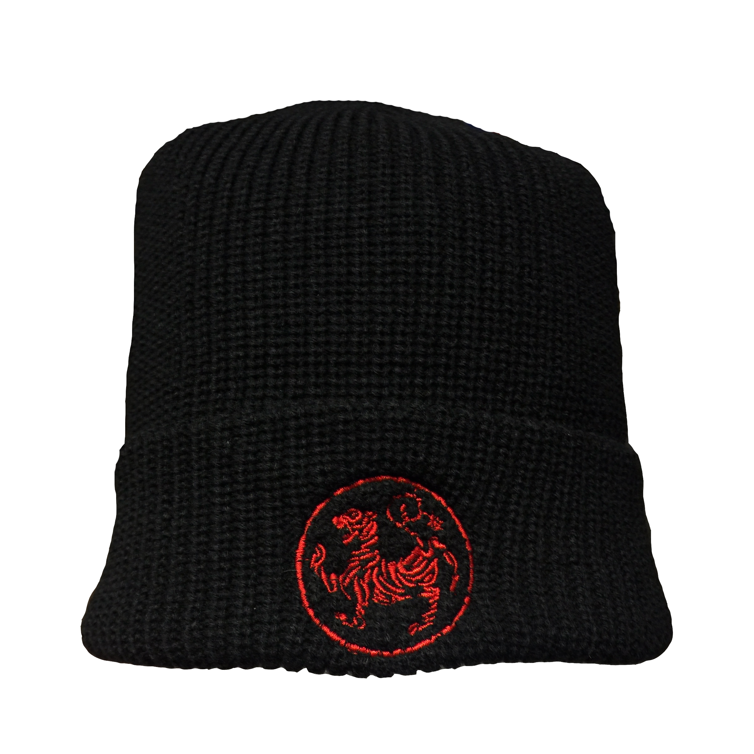Winter Wollmütze schwarz, Bestickung Shotokan Karate Tiger
