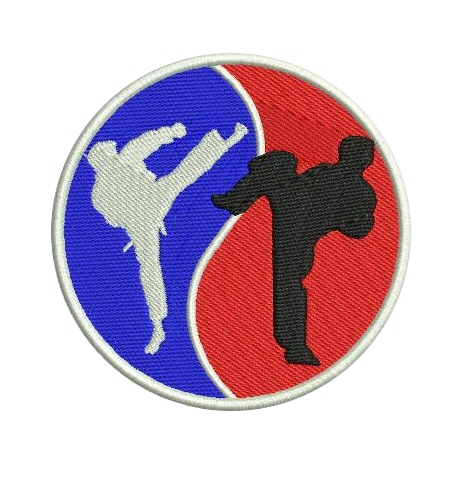 Aktion-Aufnäher "Budo & Martial Arts" blau/weiß/rot, 9 cm