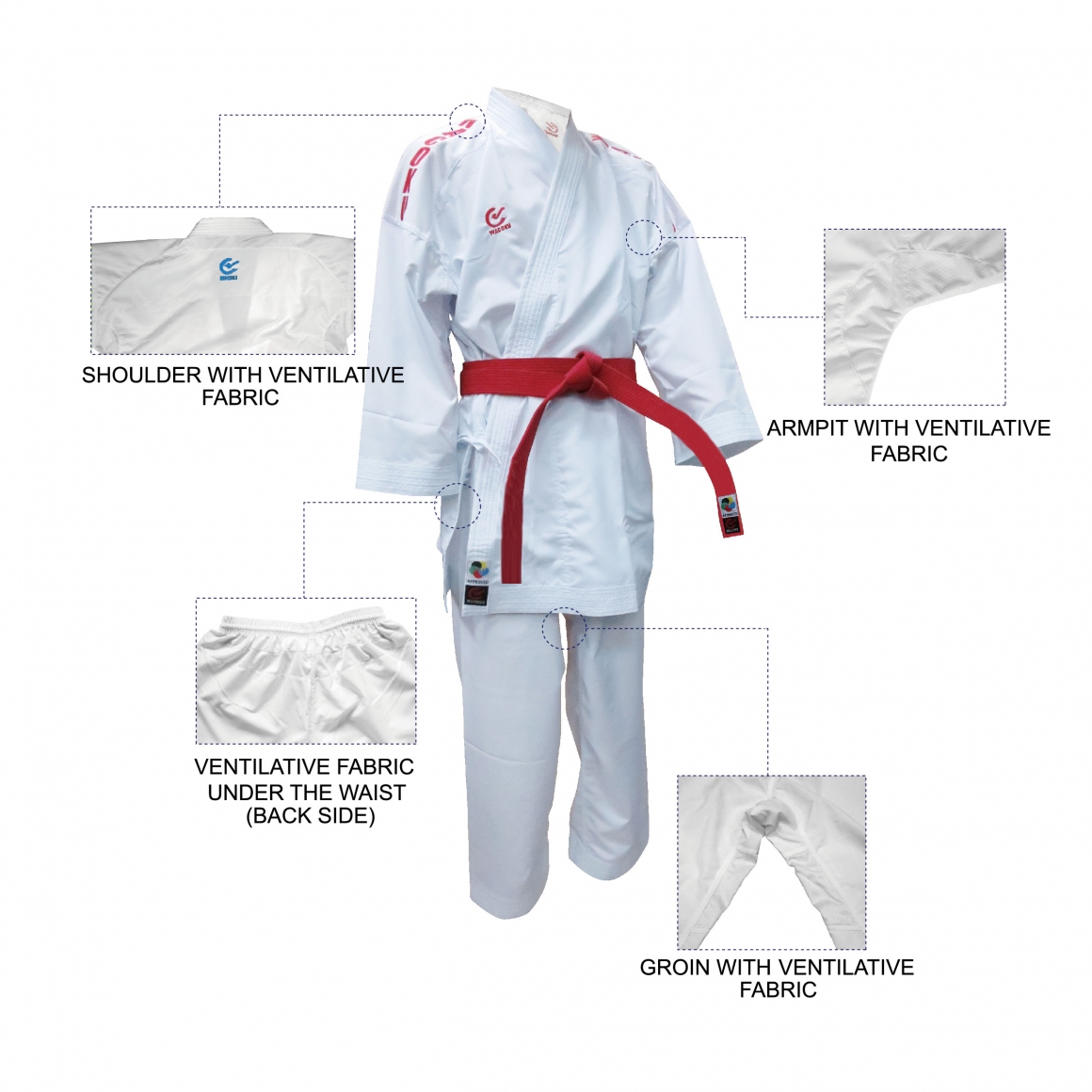 WACOKU Karateanzug Kumite K1 Diamond Line WKF weiß-rot-190