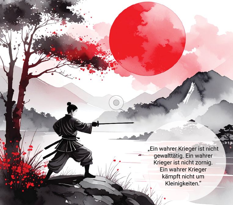 Poster auf Keilrahmen - Japanische Motive - 50 x 50 cm\"Ein wahrer Krieger ist nicht zornig"