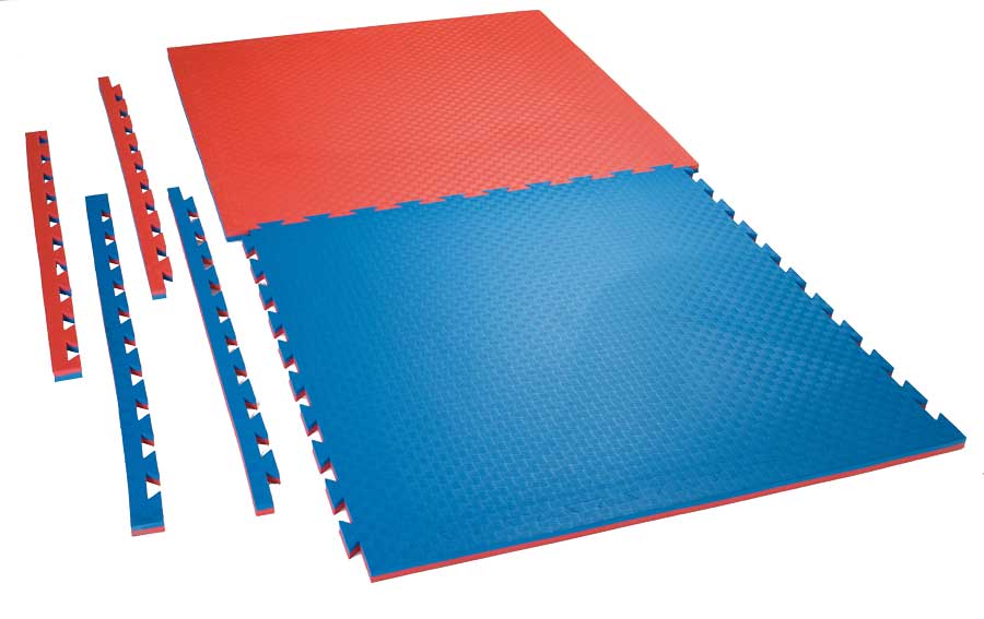 Kampfsportmatten Wendematte VERZAHNT / 100 x 100 x 2cm / rot-blau