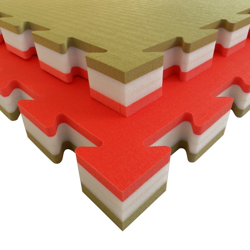 Kampfsportmatte J40L HYBRID 100x100x 4 cm verzahnt GRASGRÜN-ROT