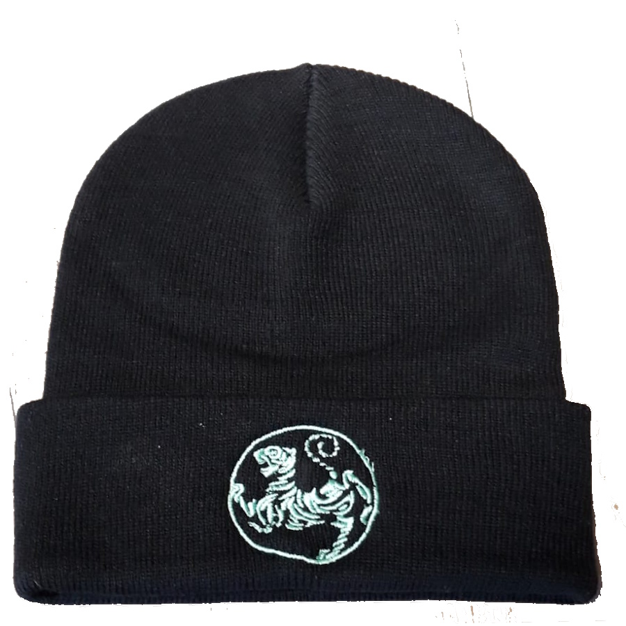 Winter Wollmütze schwarz, Bestickung Shotokan Karate Tiger