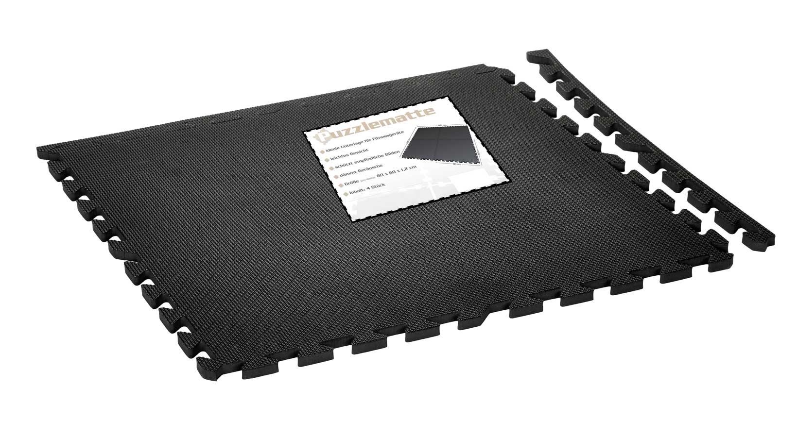 Fitnessmatte / Sportmatte schwarz verzahnt 120 x 120 cm