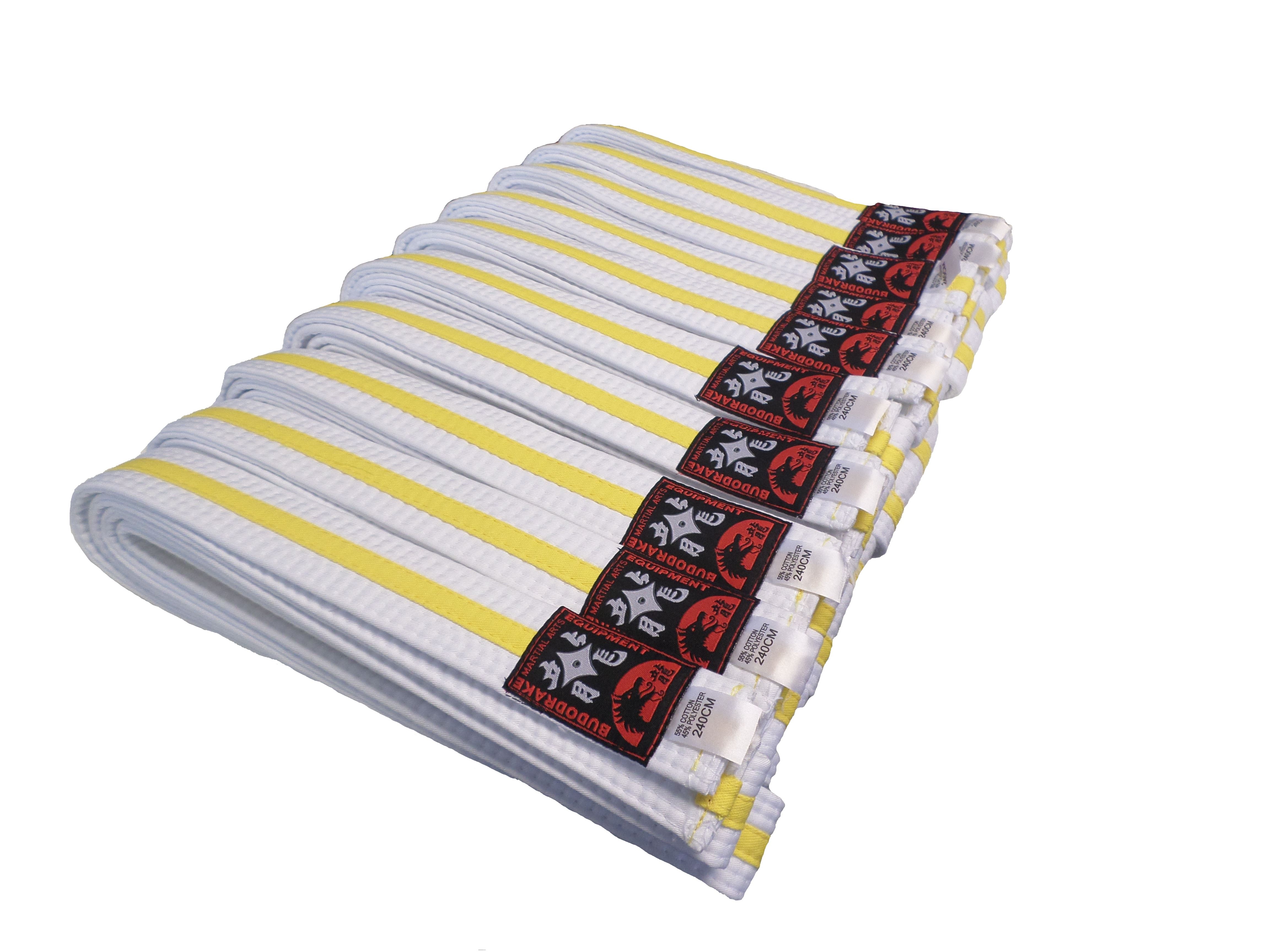 10er Pack / Budogürtel (Judo, Karate etc) Weiß-Gelb Mittelstreifen/350