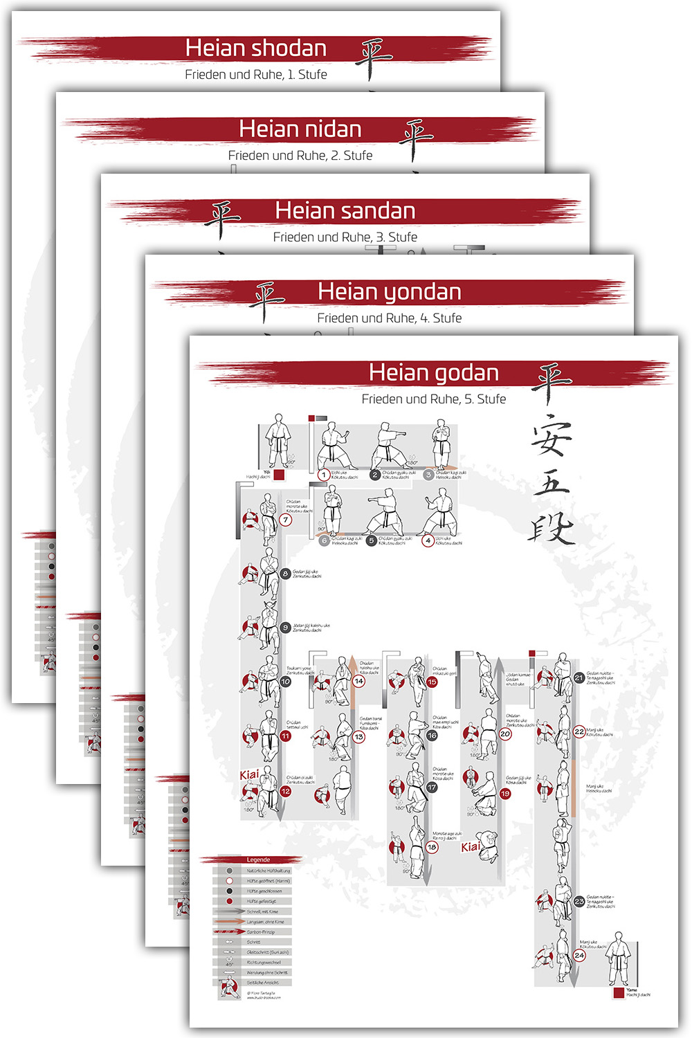POSET SET: komplette Karate Kata Heian Serie (Helle Version)