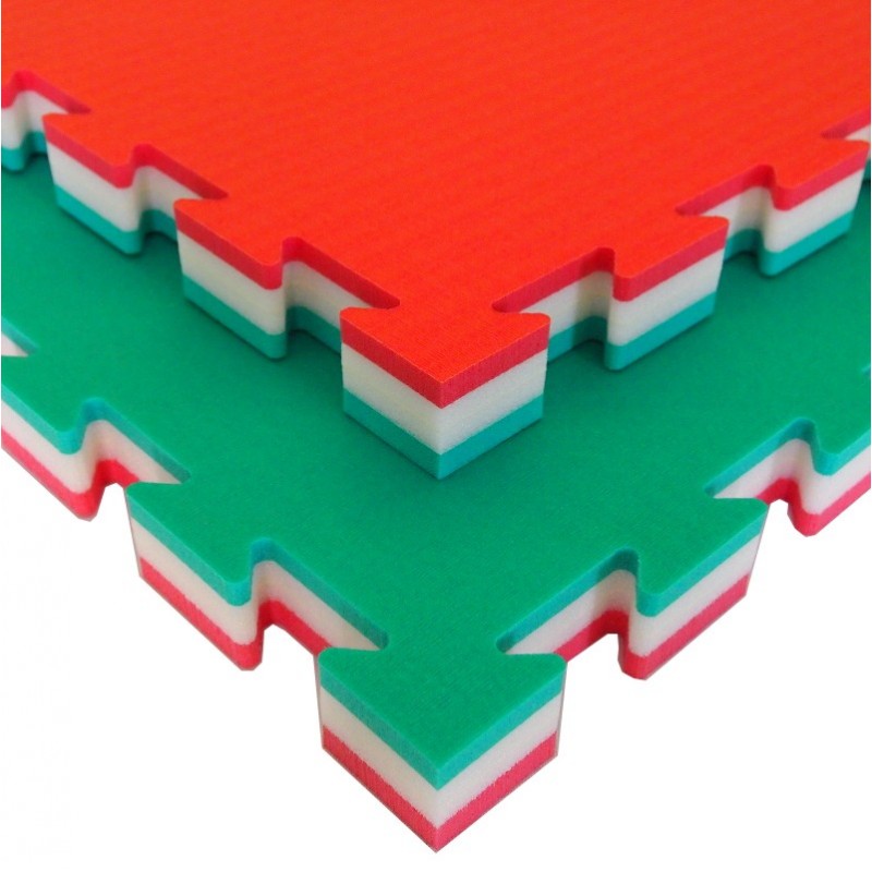 Kampfsportmatte J40L HYBRID 100x100x 4 cm verzahnt GRASGRÜN-ROT