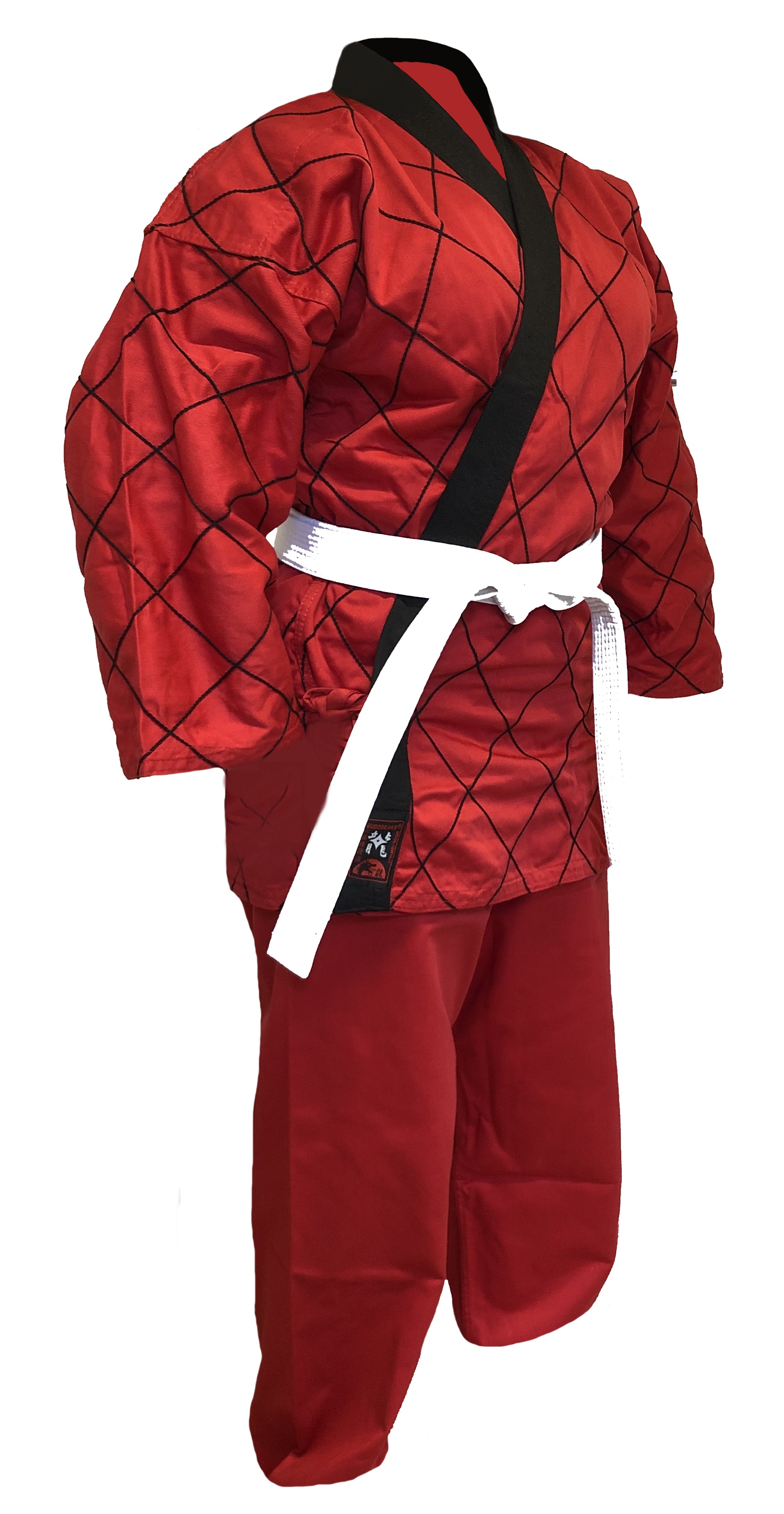 Hapkidoanzug rot, mit Rautenmuster schwarz