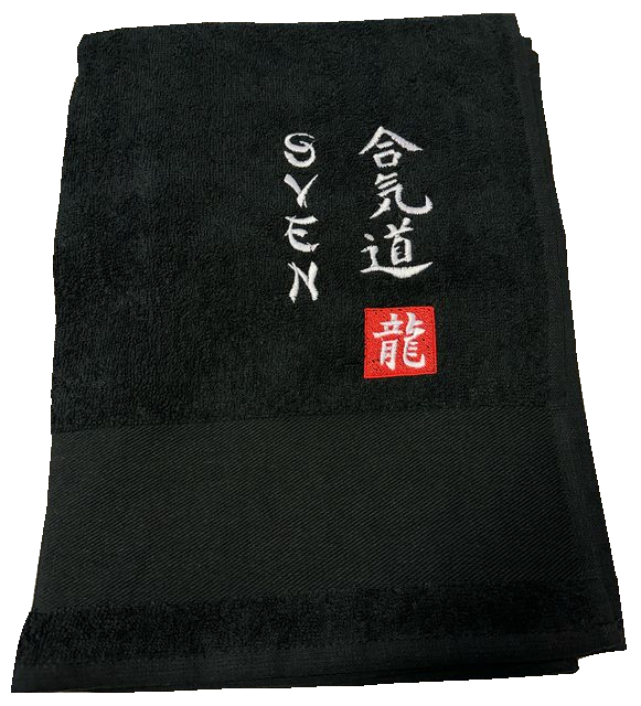 Handtuch schwarz bestickt Sven & Aikido 100 x 50 cm (%SALE)