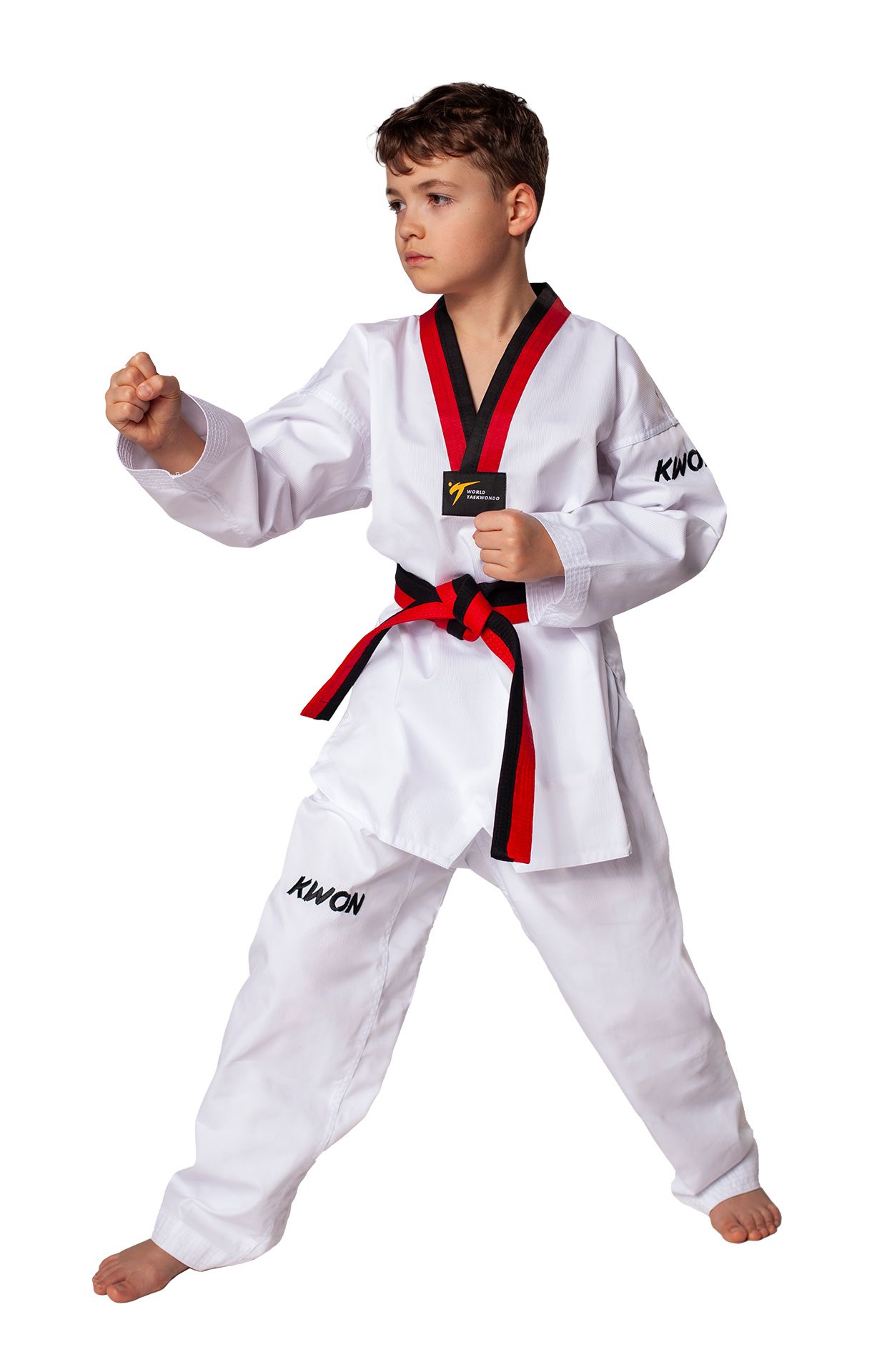 KWON (R) Taekwondo Anzug VICTORY POOM scharz-rotes R. WT 120