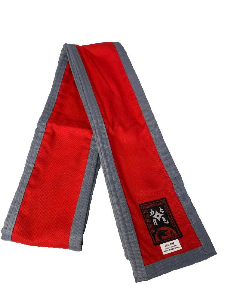 Großmeister Kung-Fu Schärpe Baumwolle rot mit silbernem Rand 300 x 10 cm