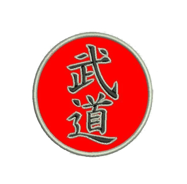 Budo-Aufnäher rund rot-schwarz-silber